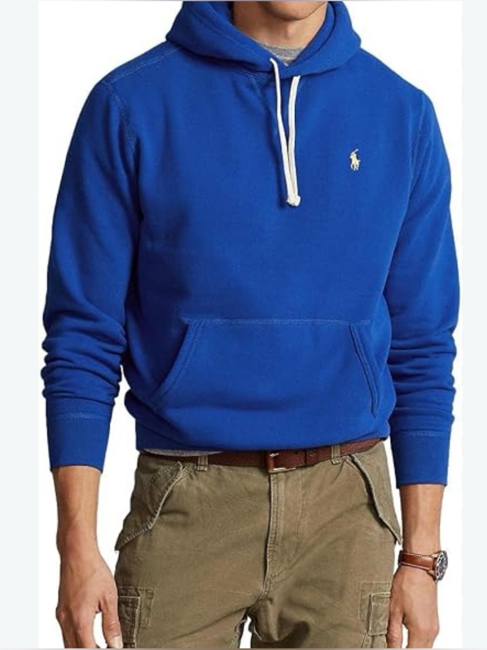 Polo by Ralph Lauren Men’s Royal Blue Pullover Hoodie with White Drawcord